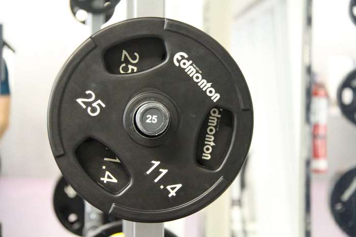 Edmonton weight plate on a barbell