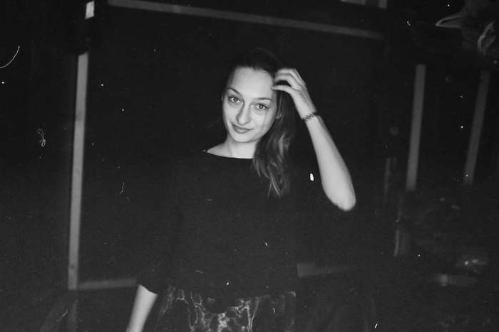 Black and white portrait of a smiling woman