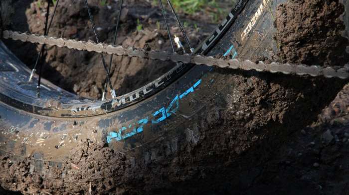 Mountain bike tire in mud