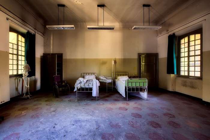 Abandoned Italian Hospital Room with Skeleton