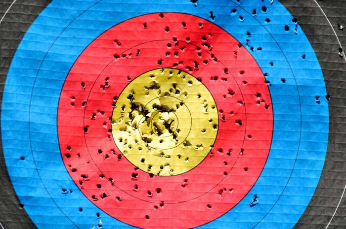 Archery target with many holes