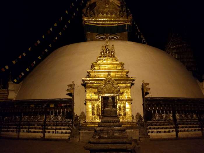 Swayambhunath Stupa at night in Kathmandu, Nepal 4K