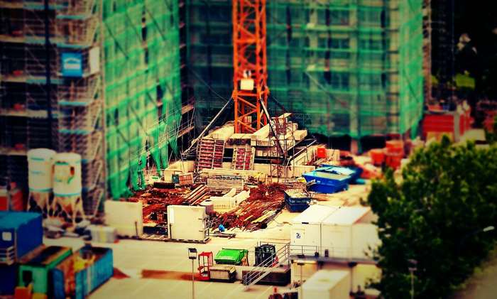Construction site with crane and buildings