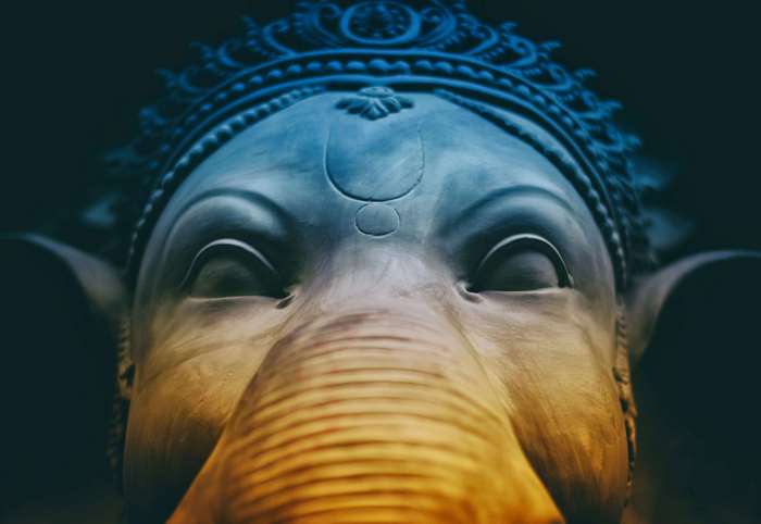 Close up sculpture of Ganesha's face 4K