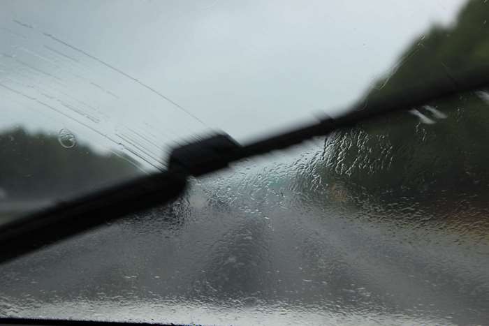 Driving in the rain on a cloudy day