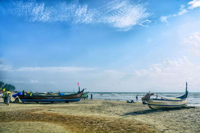 Fishing boats on a beach in Goa, India