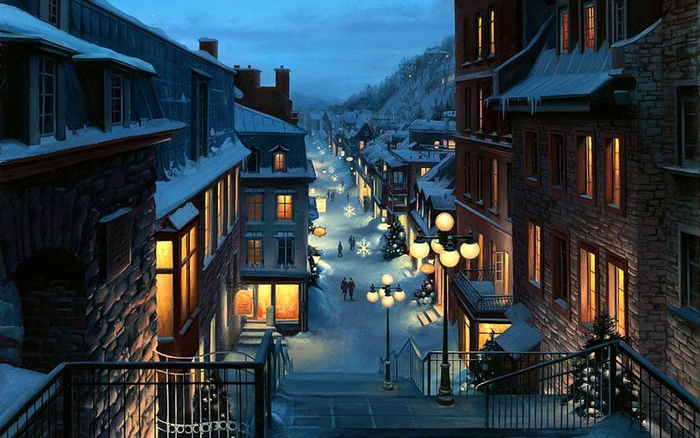 Snowy Christmas Night in Quebec City