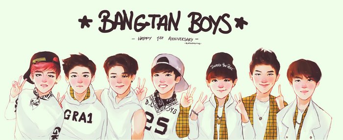 Bangtan Boys fan art celebrating 1st anniversary