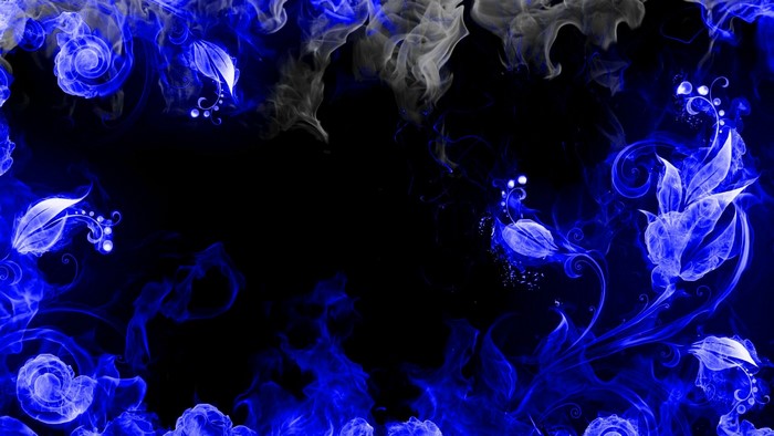 Abstract blue and white smoke pattern on black