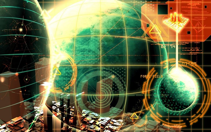 Futuristic Digital Globe with Cityscape and Data Overlays