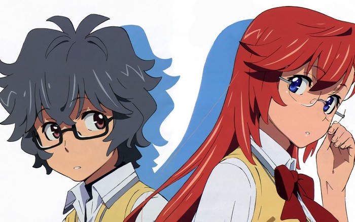 Anime boy and girl students with glasses