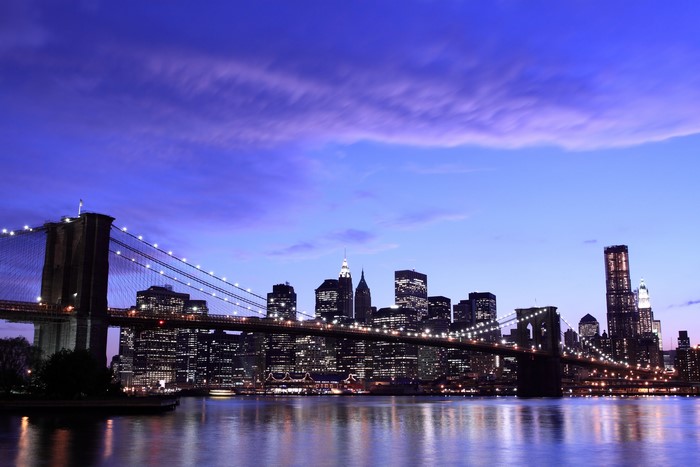 Brooklyn Bridge and New York City Skyline at Dusk