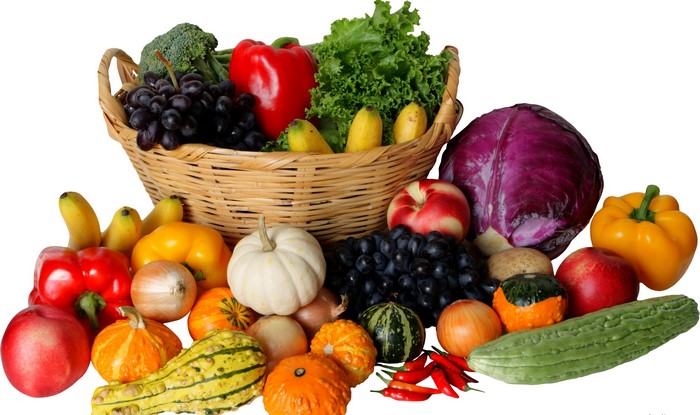 Basket of assorted fresh vegetables and fruits