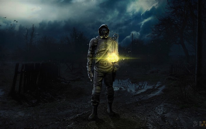 Stalker holding a glowing orb in Chernobyl Zone