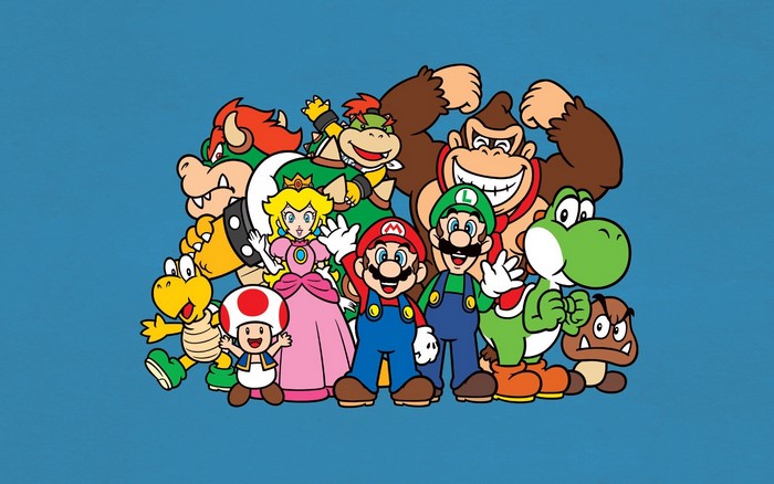 Classic Mario Bros Characters Group Illustration