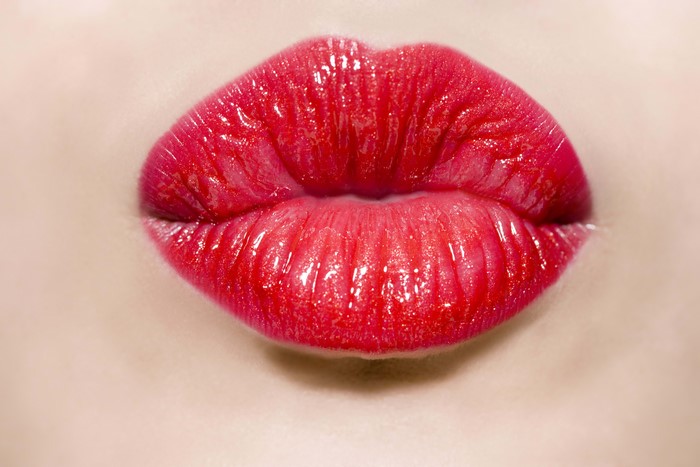 Glossy Red Lips Close-Up