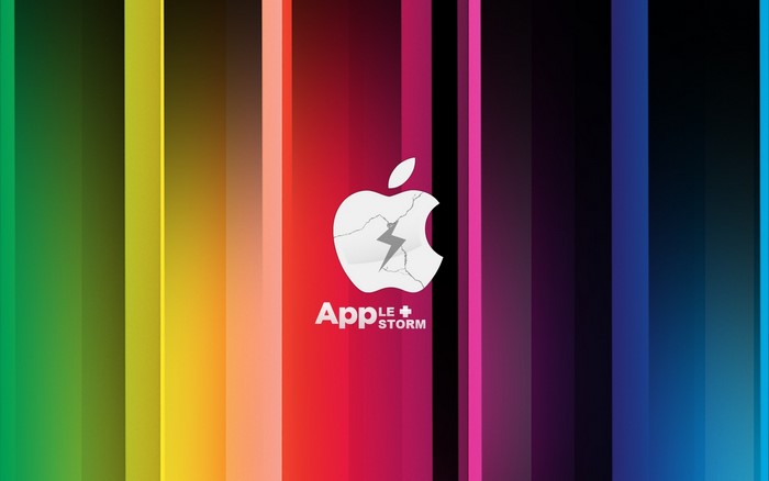 Apple logo with lightning bolt and text