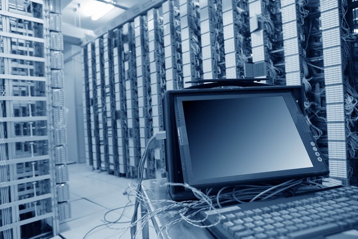 Computer and server racks in a data center