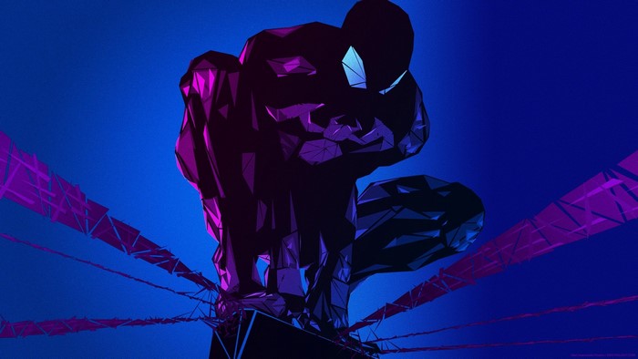 Spider-Man in a low-poly, neon-lit style