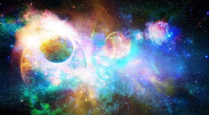 Colorful nebula with planets and stars in the universe