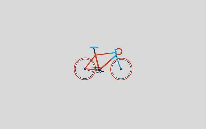 Minimalist drawing of a red and blue bicycle