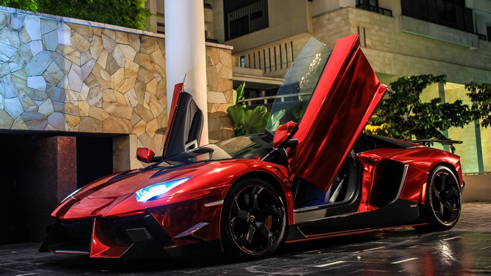 Red Lamborghini Aventador with Open Scissor Doors 4K