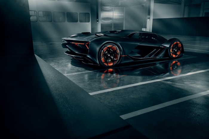 Lamborghini Terzo Millennio concept car in garage