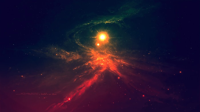 Galaxy with bright sun and nebula