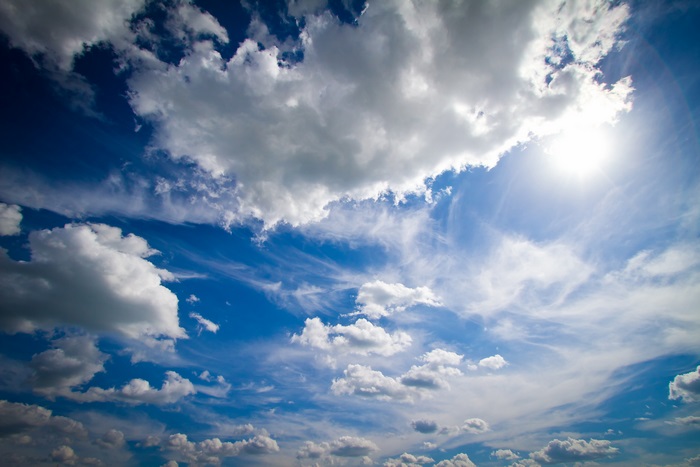 Blue sky with white clouds and sun