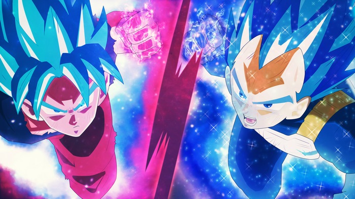 Goku and Vegeta from Dragon Ball Super clashing