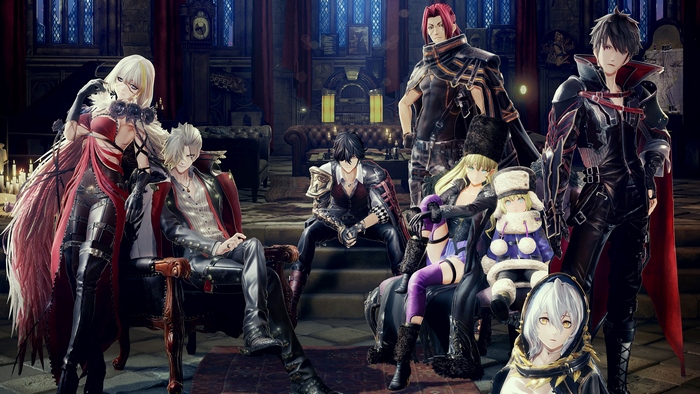 Code Vein characters in a gothic room