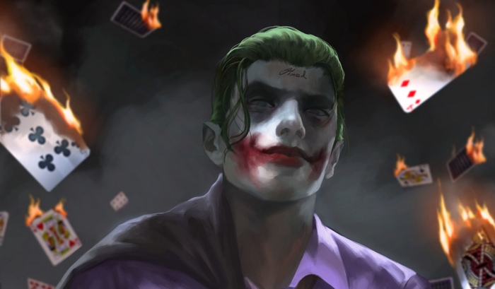 Joker with burning cards