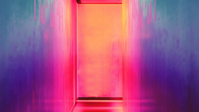 Hallway with colorful neon lights