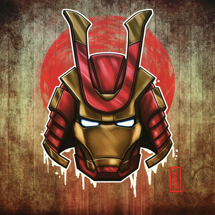 Samurai Iron Man helmet with Japanese sun symbol