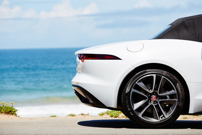 White Jaguar F-Type Convertible by the Ocean
