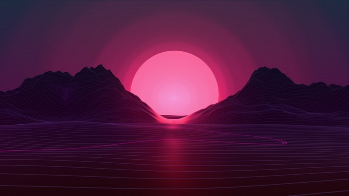 Neon Sunset Over Abstract Mountains 4K