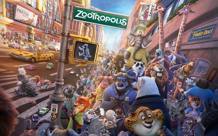 Zootropolis characters on a city street