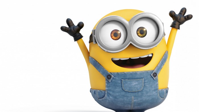 Cheerful Minion Character with Raised Hands