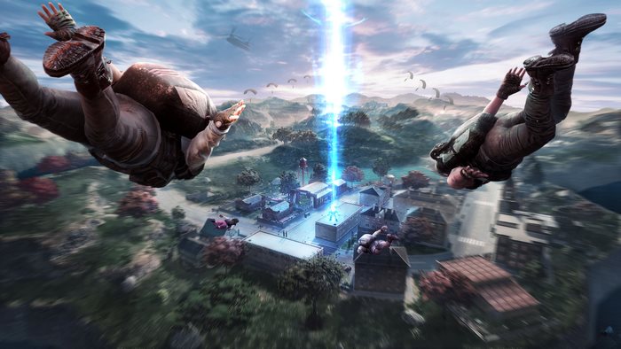 Players parachuting into a town in PlayerUnknown's Battlegrounds