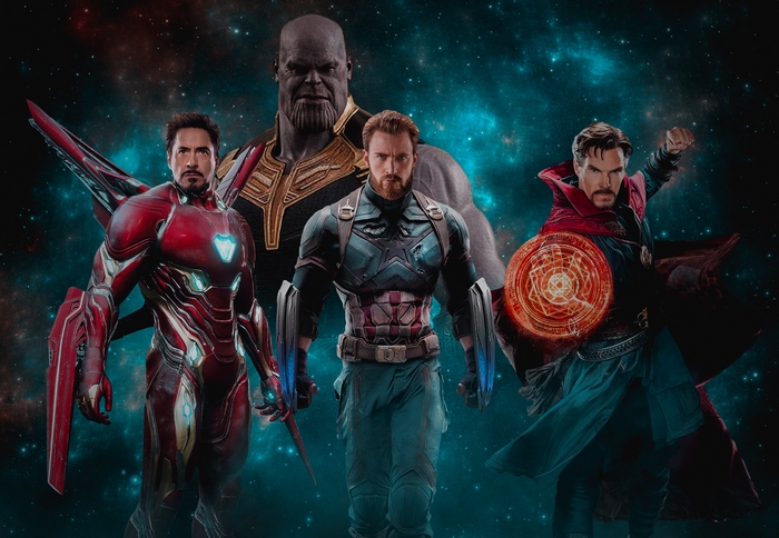 Iron Man, Thanos, Doctor Strange, and Captain America