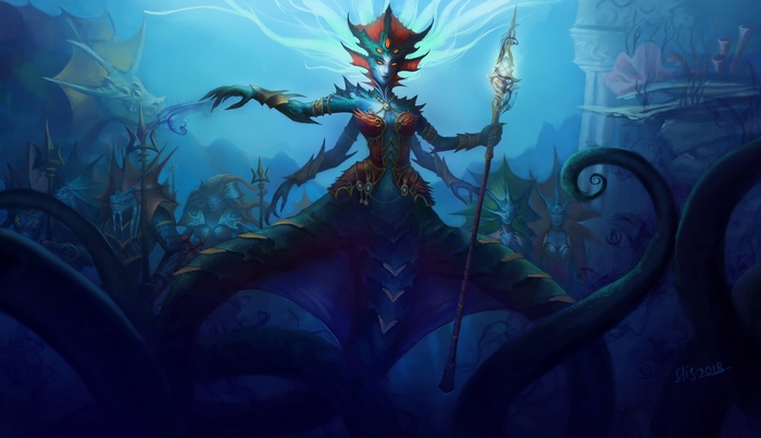 Queen Azshara and her Naga army from World of Warcraft