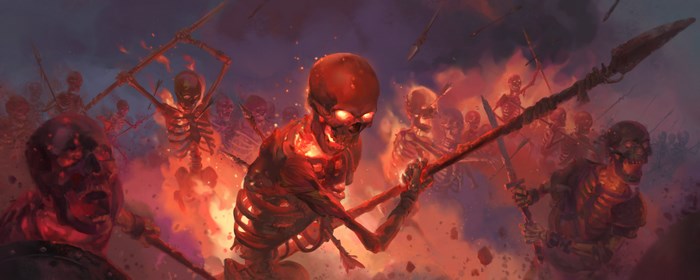 Army of fiery skeletons in battle