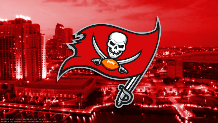 Tampa Bay Buccaneers Logo over City Skyline