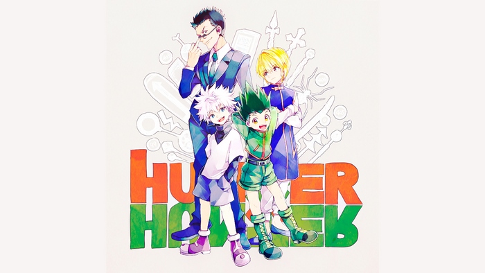 Hunter x Hunter characters Gon, Killua, Leorio, and Kurapika