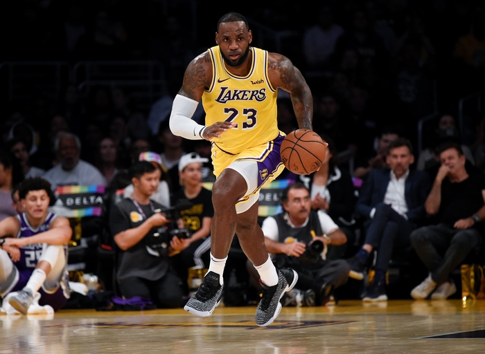 LeBron James playing basketball for the Lakers