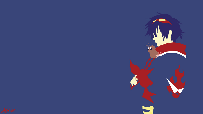 Simon from Tengen Toppa Gurren Lagann with a small creature