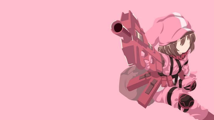 LLENN from Sword Art Online with a pink gun