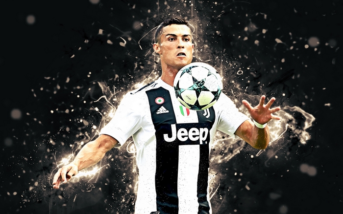 Cristiano Ronaldo in Juventus Football Kit with Soccer Ball