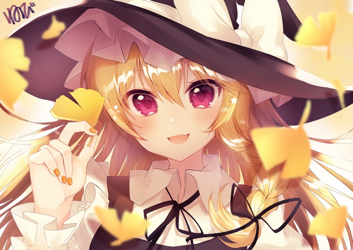 Marisa Kirisame from Touhou holding a ginkgo leaf