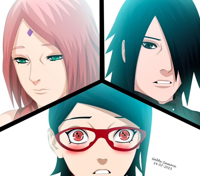 Sakura, Sasuke, and Sarada Uchiha from Naruto
